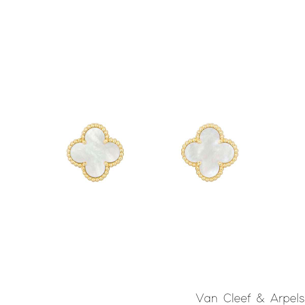 Van Cleef & Arpels Yellow Gold Mother of Pearl Vintage Alhambra Earrings VCARA44100